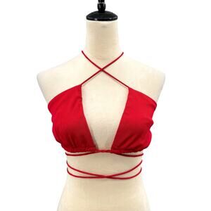 Meshki NWT Red Knit Suzie Triangle Versatile Criss Cross Strap Festival Bralette